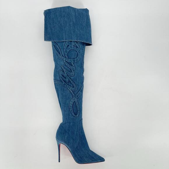 Christian Louboutin Denim Kate Botta Alta Loubijeans Over the Knee Boot EU 37.5 - Picture 3 of 16